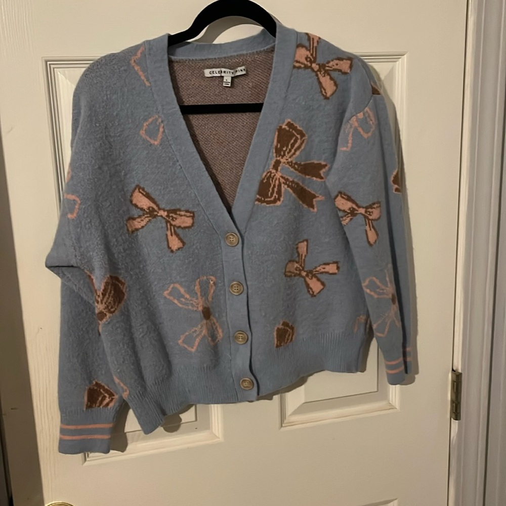 Celebrity Pink cropped bow cardigan.